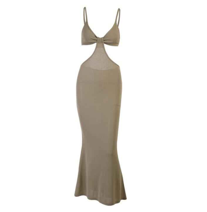 Cut Out Backless Knit Maxi Dress - Bodycon Vacation Style