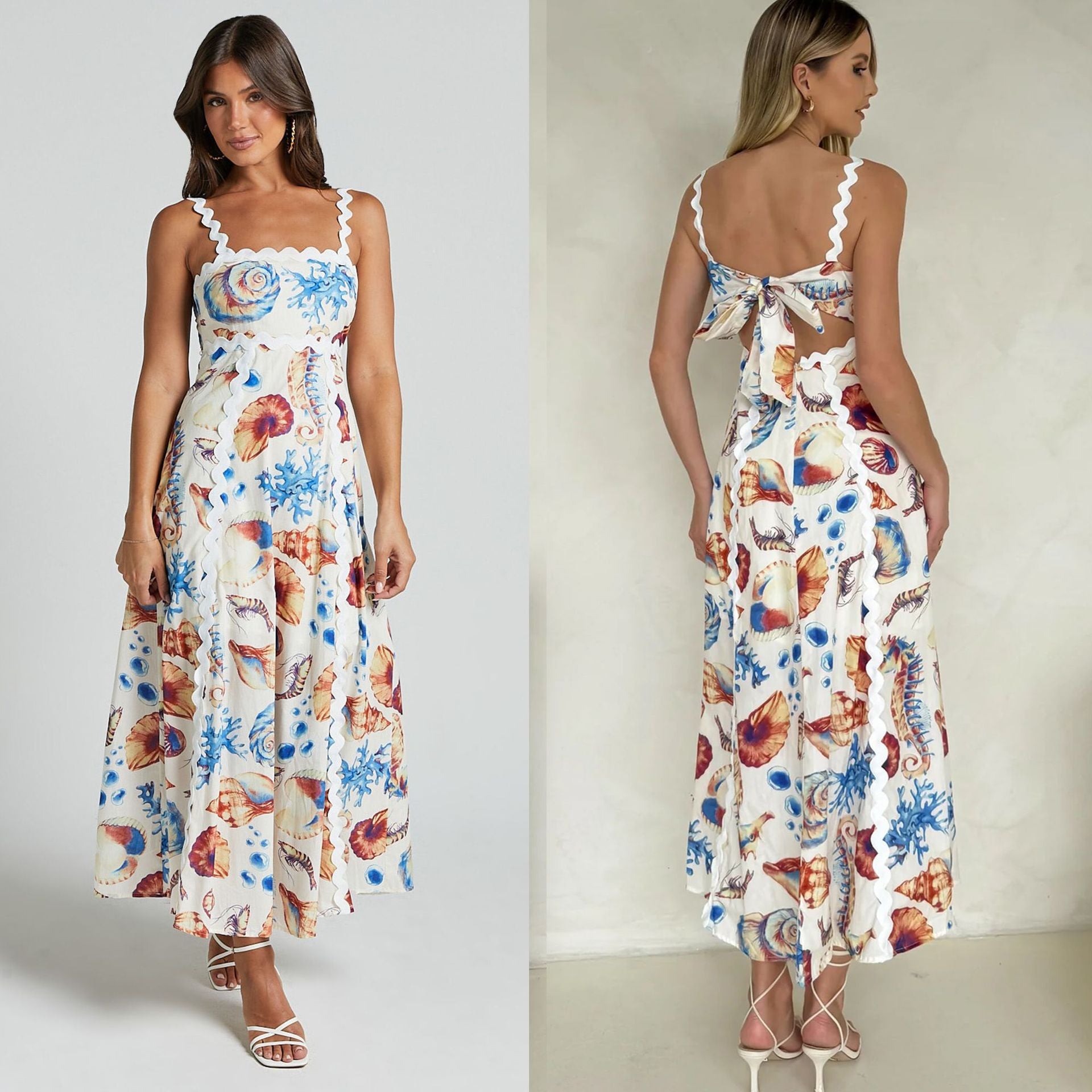 Floral Patchwork Cami Midi Dress - High Waist Boho