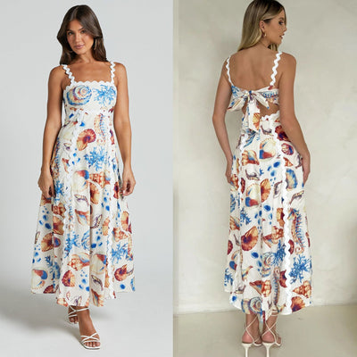 Floral Patchwork Cami Midi Dress - High Waist Boho