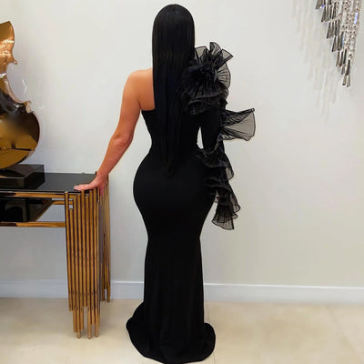 Single Ruffle Sleeve Fitted Dress - Elegant Fashion Gown