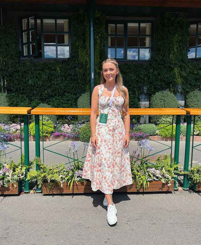 Corset Lace-Up Back Midi Dress - Wide Strap Side Slit