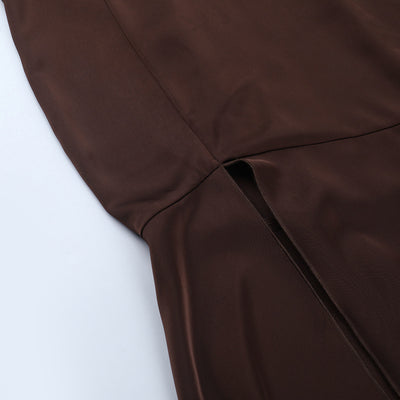 Satin Evening Gown - Halter Neck Slit Dress - Fashions Envy