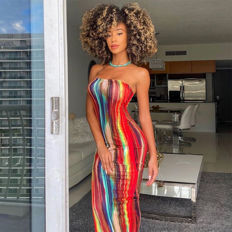 Sleeveless Tie Dye Maxi Dress - Sexy Bodycon Streetwear