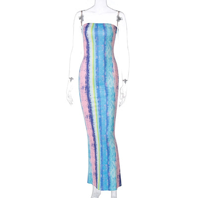 Sleeveless Tie Dye Maxi Dress - Sexy Bodycon Streetwear