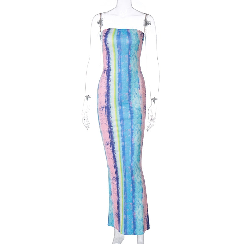 Sleeveless Tie Dye Maxi Dress - Sexy Bodycon Streetwear