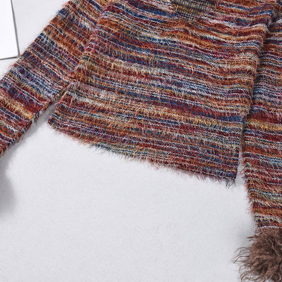 Open navel V-neck yarn dyed top for women