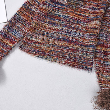 Open navel V-neck yarn dyed top for women