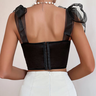 Butterfly Crop Top - Embroidered Lace-Up Strapless Style