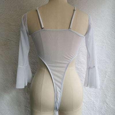 Sheer Mesh Long Sleeve Bodysuit - See Through Fitted