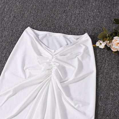 Halter Crop Top and Maxi Skirt Set - White Backless Outfit