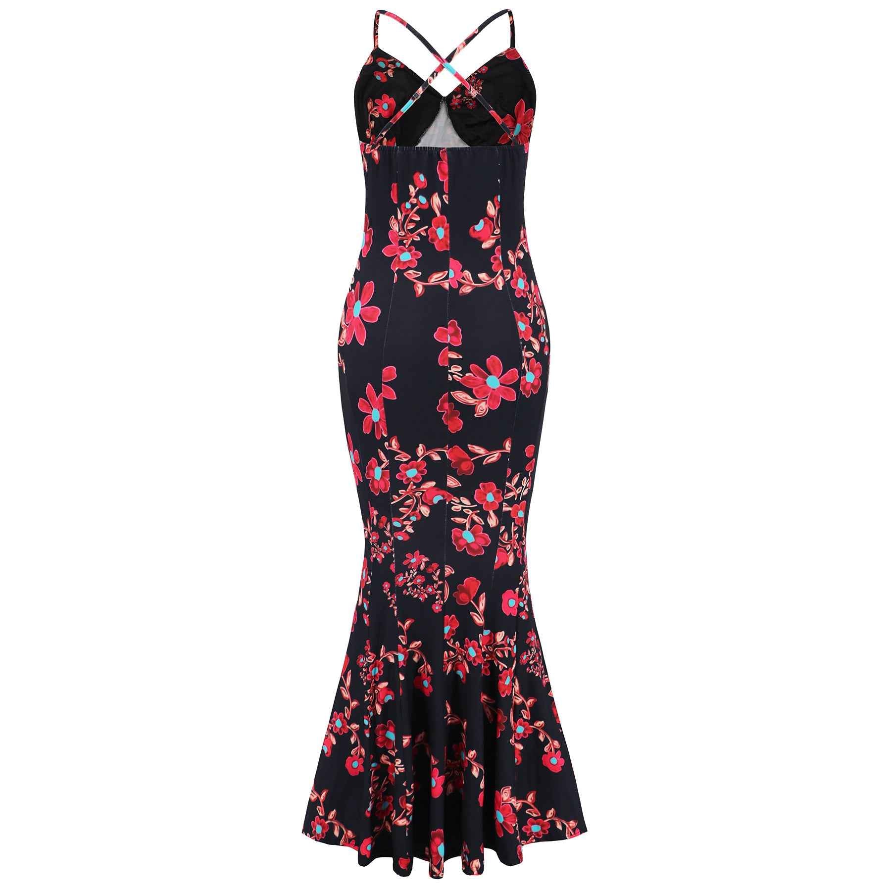 Floral Spaghetti Strap Maxi Dress - V-Neck Flowy Sleeveless