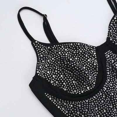 Bodycon Maxi Dress - Halter Diamond Embellished Slim Fit - Fashions Envy