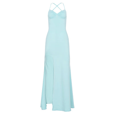 Backless Party Dress - Bow Detail Split Maxi Gown - Fashions Envy