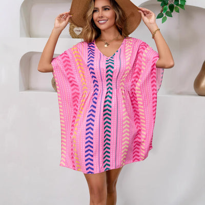 Printed Dress V-Neck Kaftan - Bohemian Vacation Style