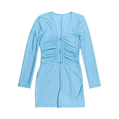 Deep V-neck Mini Dress - Hip Hugging Long Sleeve