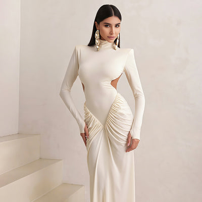 Backless solid color long dress