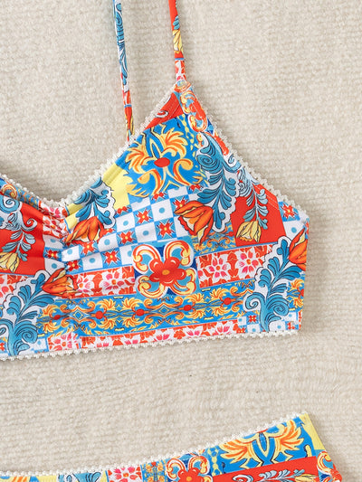 Patchwork Bikini - High-Waisted Bohemian Print - Fashions Envy