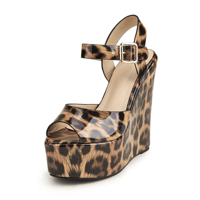 Fish Mouth Leopard Print Platform Shoes Summer New High Heel Platform Women's Shoes Plus Size Sandals