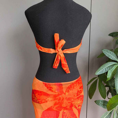 Orange Print Bikini Set - Tie Strap Triangle Two-Piece Swimsuit