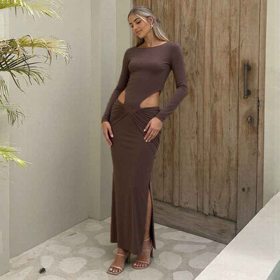 Sexy Elegant Hollow-Out Waist Long Sleeve Bodycon Dress