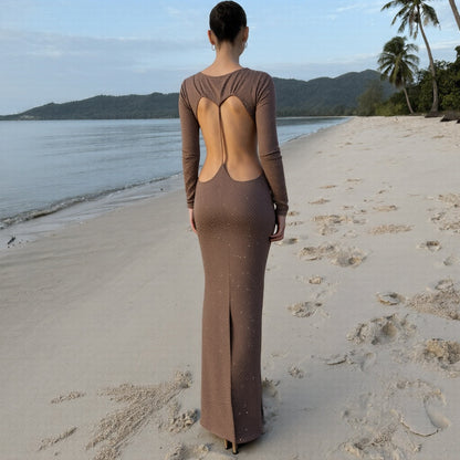 Backless Long Sleeve Dress - Hollowed Out Bodycon - Fashions Envy