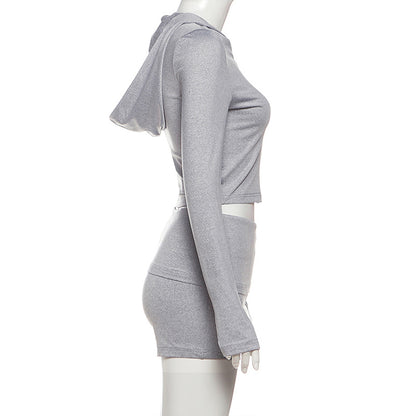 Gray Hoodie Shorts Set - Casual Two-Piece Outfit