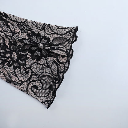 Black Lace Top - Deep V Long Sleeve Slim Fit - Fashions Envy