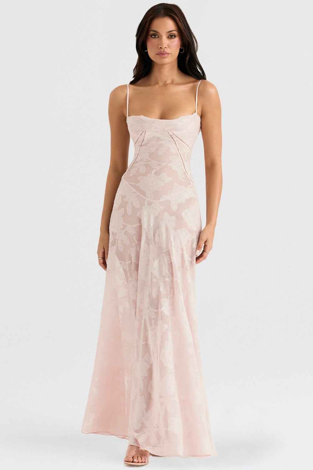Floral Backless Maxi Dress - Square Neck High Waist Chiffon