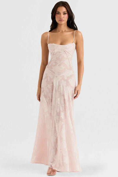 Floral Backless Maxi Dress - Square Neck High Waist Chiffon