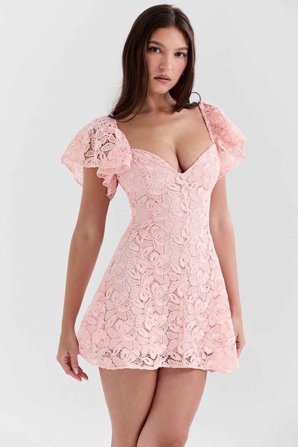 Pink V-Neck Mini Dress - A-Line High Waist Sleeveless