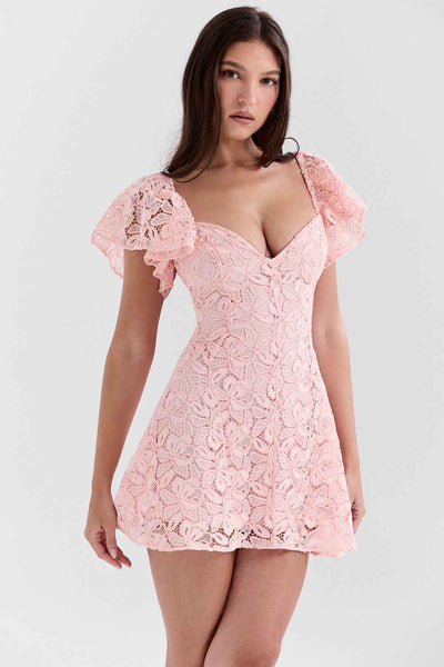 Pink V-Neck Mini Dress - A-Line High Waist Sleeveless