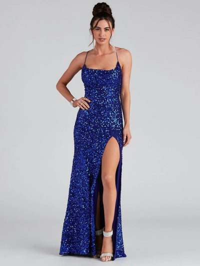 Sequin Camisole Maxi Dress - Thigh Split V-Neck Glam