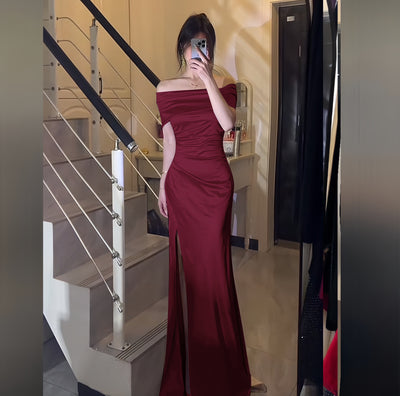 Sexy Off Shoulder Split Evening Maxi Dress - Fashions Envy