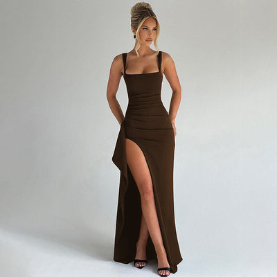 Backless Evening Dress - Strap High Slit Gown - Fashions Envy
