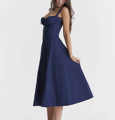 Corset Lace-Up Back Midi Dress - Wide Strap Side Slit