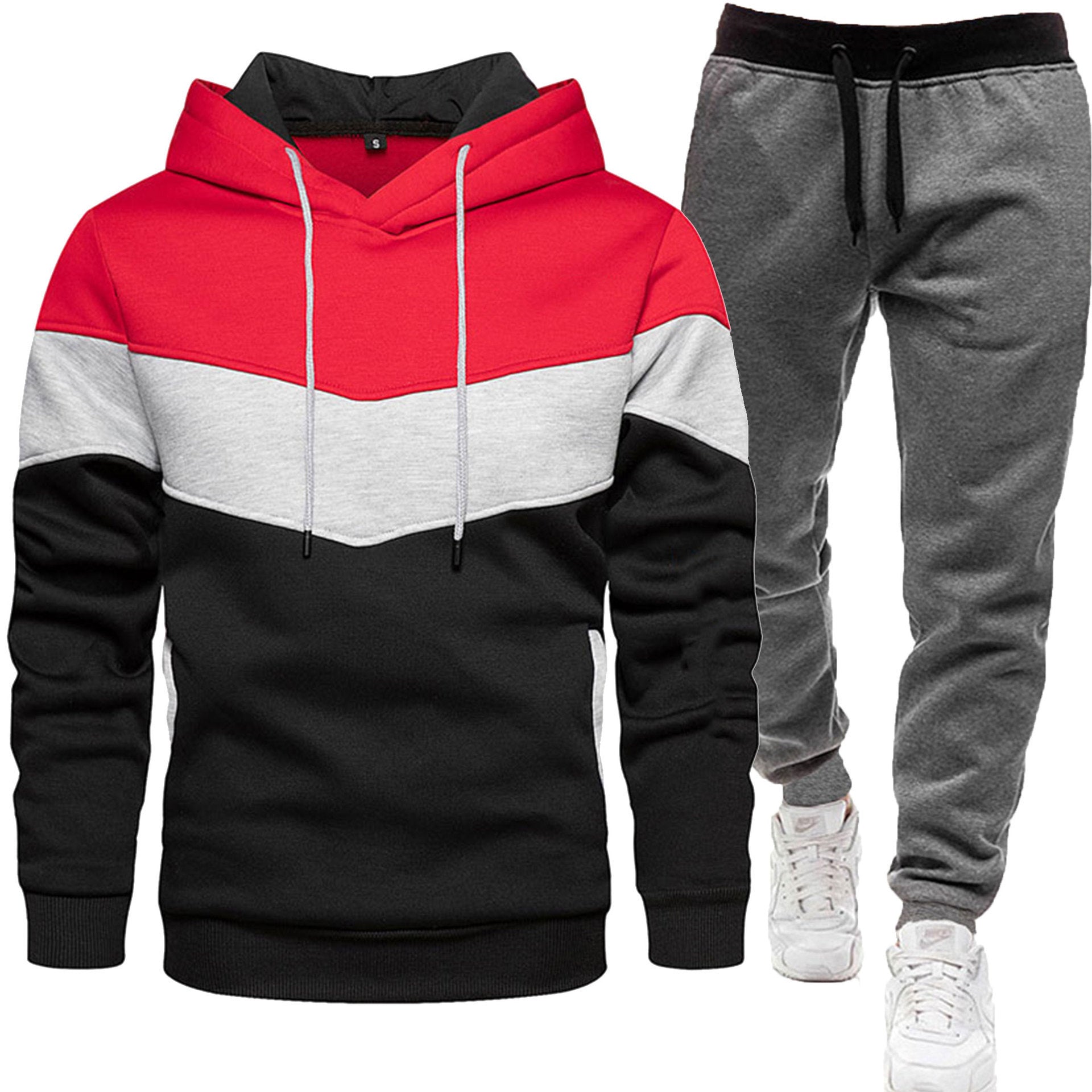 Men's Hoodie Tracksuit - Color Block Two-Piece Set