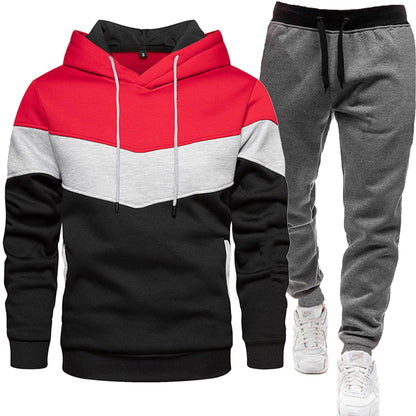 Men's Hoodie Tracksuit - Color Block Two-Piece Set
