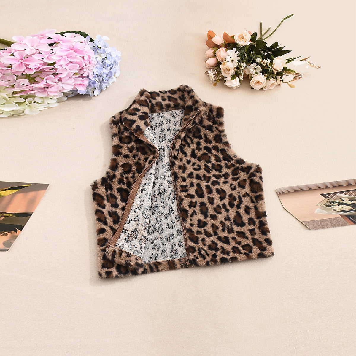 Leopard Print Crop Vest - Zip Front Fleece - Fashions Envy