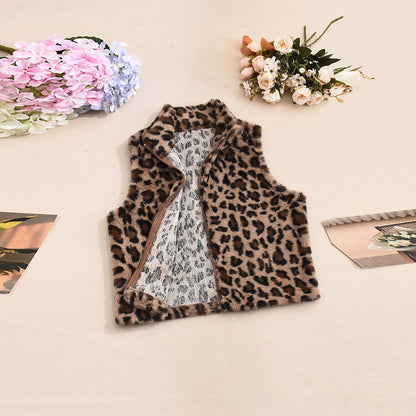 Leopard Print Crop Vest - Zip Front Fleece - Fashions Envy