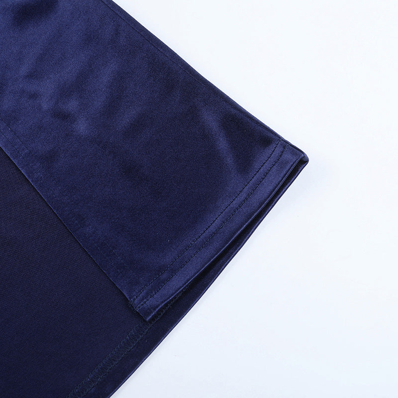 Satin Maxi Dress - Halter Neck Slit Dark Blue - Fashions Envy