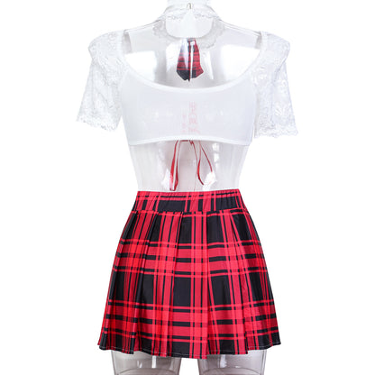 Red Plaid Maid Costume Lingerie Set - Roleplay - Fashions Envy