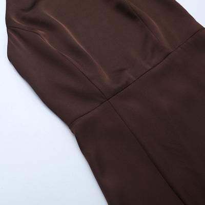 Satin Evening Gown - Halter Neck Slit Dress - Fashions Envy