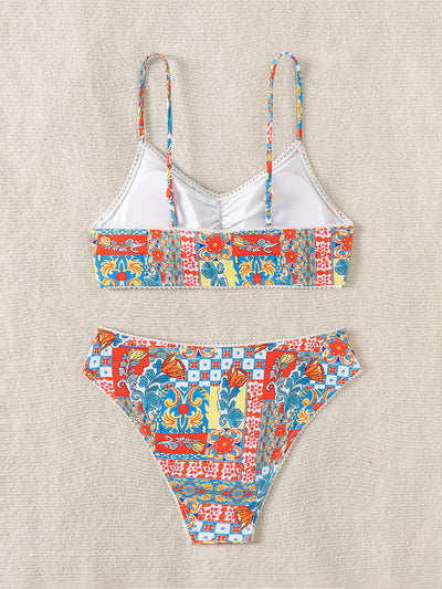Patchwork Bikini - High-Waisted Bohemian Print - Fashions Envy