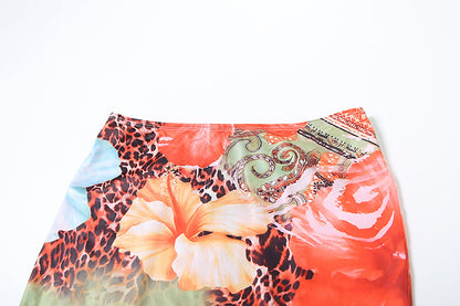 Three Piece Bikini Set - Tie Print Cover Up Beach - Fashions Envy