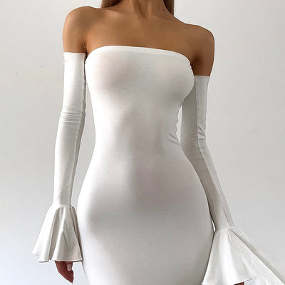 Mermaid Evening Dress - Off-Shoulder Long Sleeve Gown - Fashions Envy