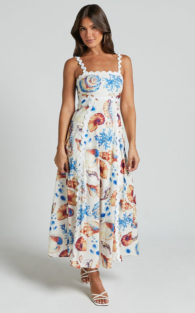 Floral Patchwork Cami Midi Dress - High Waist Boho