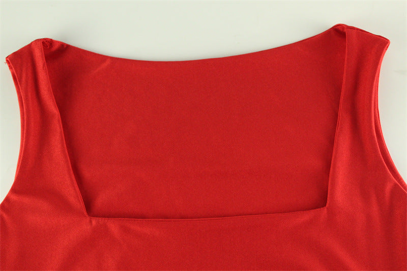 Bodycon Mini Dress - Square Neck Sleeveless High Waist