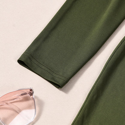 Green Maxi Dress - V-Neck Long Sleeve Bodycon