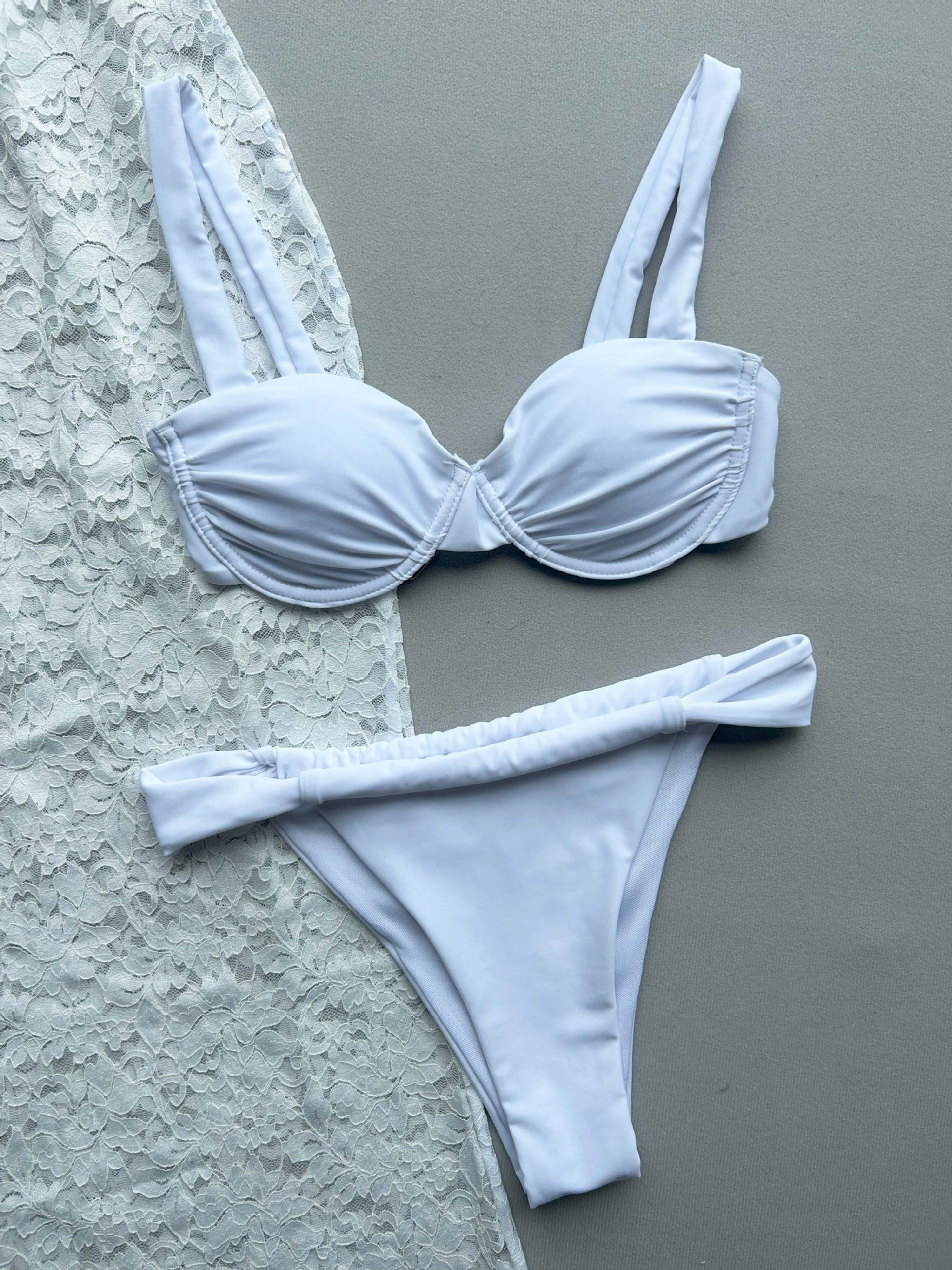 Bikini Set with Cover-Up - White Lace Three-Piece - Fashions Envy