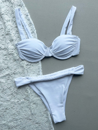 Bikini Set with Cover-Up - White Lace Three-Piece - Fashions Envy